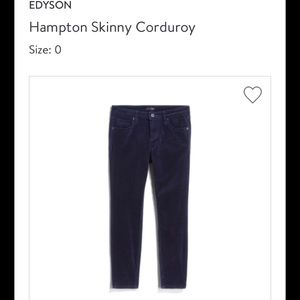 Brand New Edyson Hampton Skinny Corduroy Dark Blue